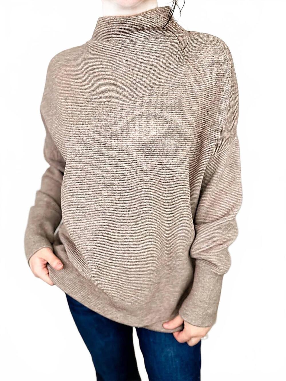 NEW ANNIEWEAR back to back knit long sleeve sweater top in latte brown